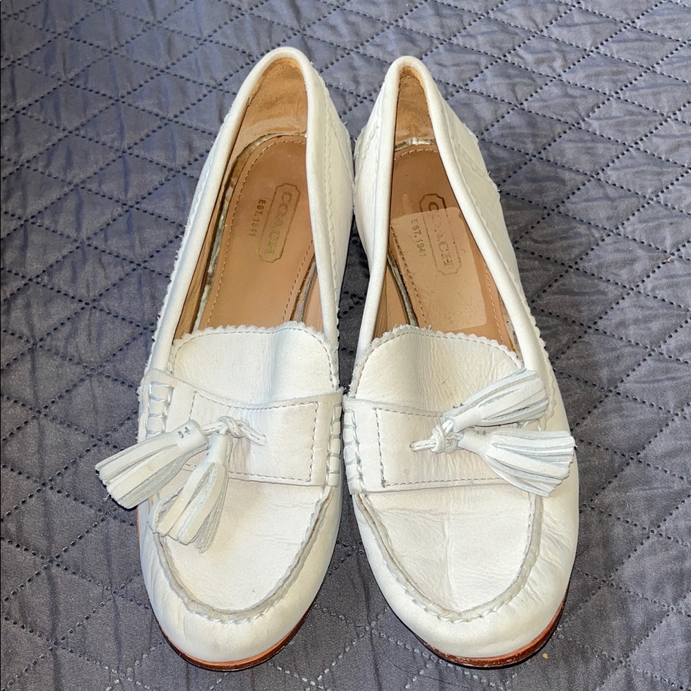 Coach Women's Cream Tassel Loafers - Picture 2 of 10